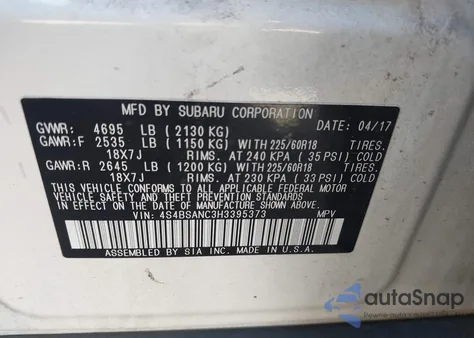 2017 Subaru Outback 2.5I Limited from USA, damaged, VIN 4S4BSANC3H3395373